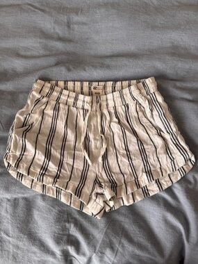 Billabong Cream and Black Striped Drawstring Women's Shorts - linen like